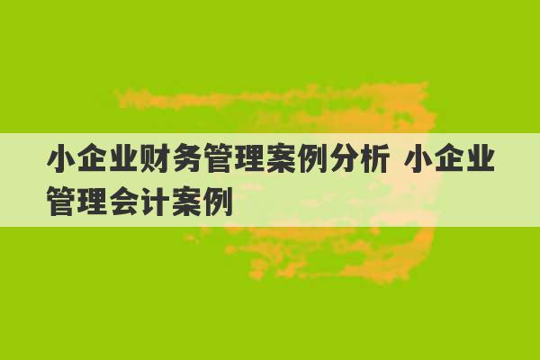 小企业财务管理案例分析 小企业管理会计案例