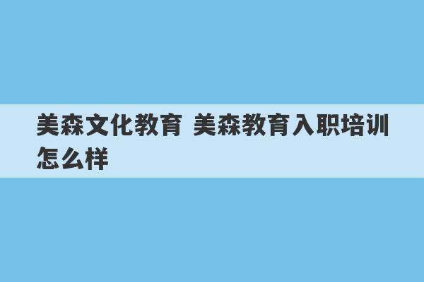 美森文化教育 美森教育入职培训怎么样