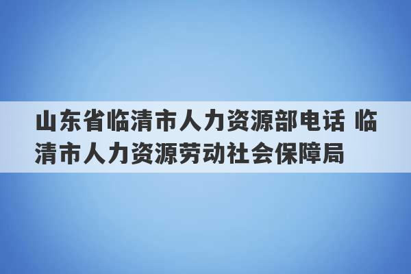 山东省临清市人力资源部电话 临清市人力资源劳动社会保障局