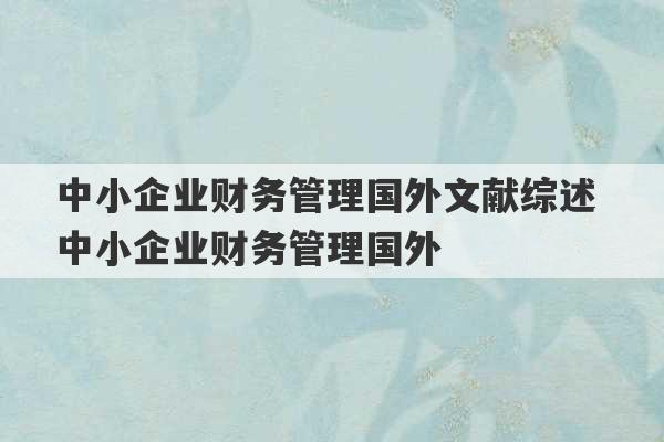 中小企业财务管理国外文献综述 中小企业财务管理国外