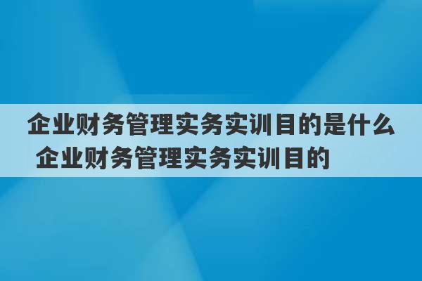 企业财务管理实务实训目的是什么 企业财务管理实务实训目的