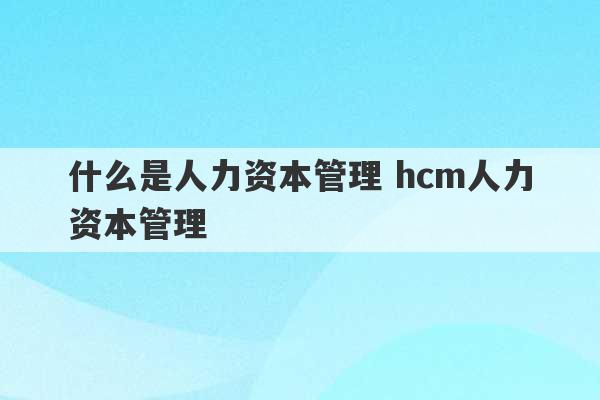 什么是人力资本管理 hcm人力资本管理