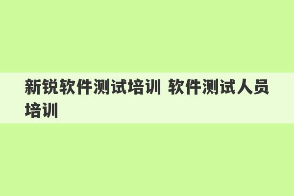 新锐软件测试培训 软件测试人员培训