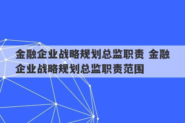 金融企业战略规划总监职责 金融企业战略规划总监职责范围