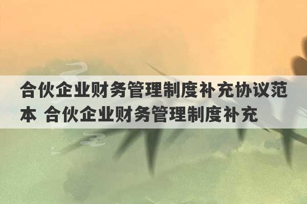 合伙企业财务管理制度补充协议范本 合伙企业财务管理制度补充