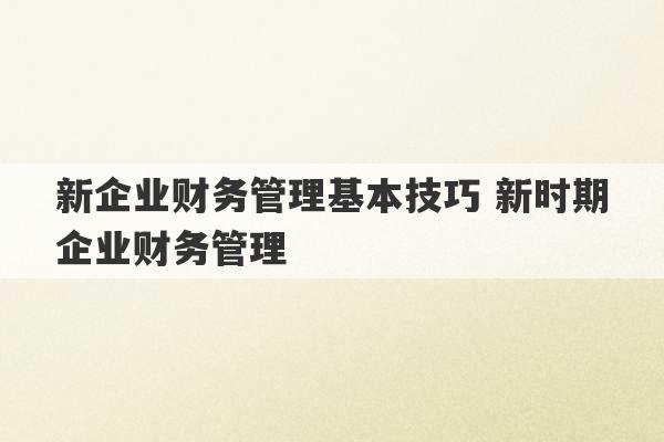 新企业财务管理基本技巧 新时期企业财务管理