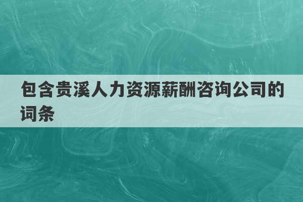 包含贵溪人力资源薪酬咨询公司的词条