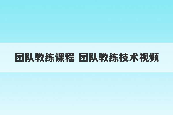 团队教练课程 团队教练技术视频