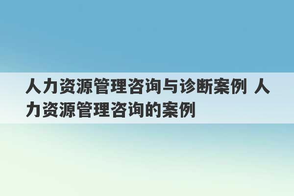 人力资源管理咨询与诊断案例 人力资源管理咨询的案例