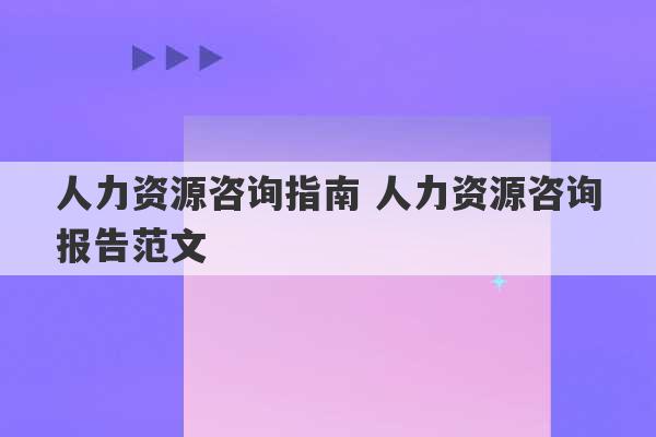 人力资源咨询指南 人力资源咨询报告范文