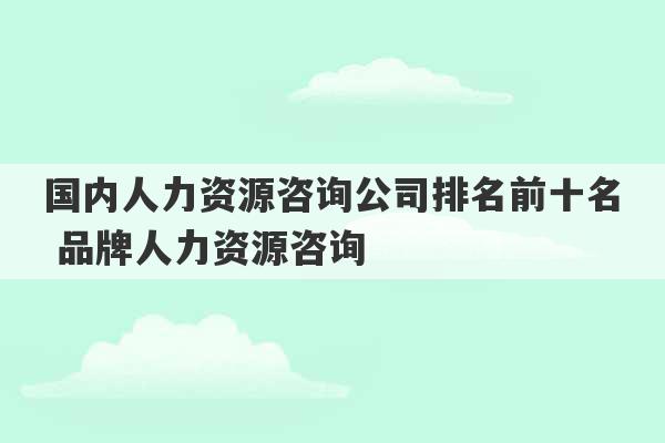 国内人力资源咨询公司排名前十名 品牌人力资源咨询