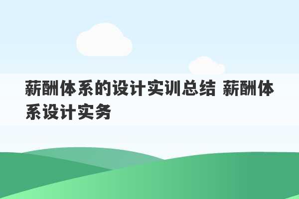 薪酬体系的设计实训总结 薪酬体系设计实务