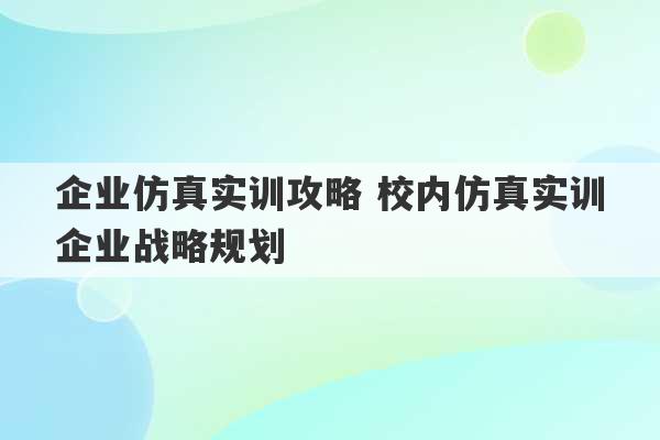 企业仿真实训攻略 校内仿真实训企业战略规划