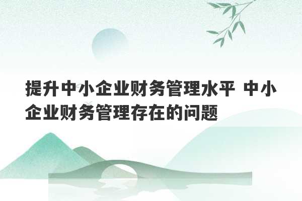 提升中小企业财务管理水平 中小企业财务管理存在的问题