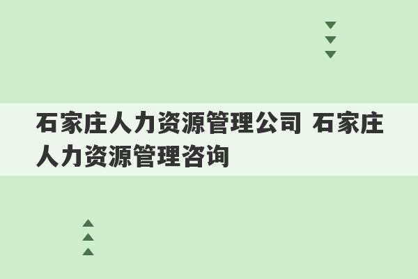 石家庄人力资源管理公司 石家庄人力资源管理咨询