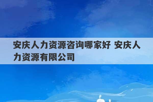 安庆人力资源咨询哪家好 安庆人力资源有限公司