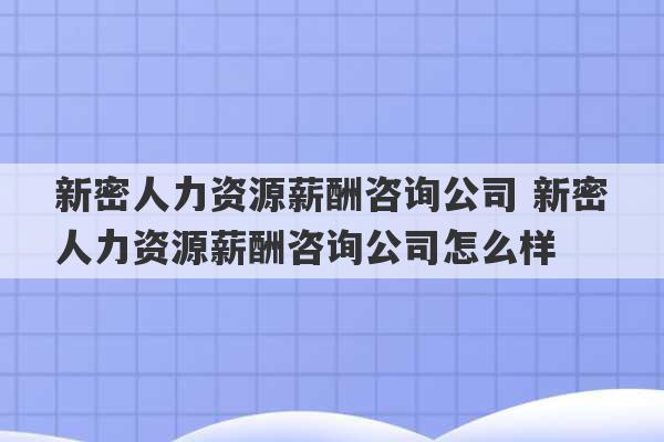 新密人力资源薪酬咨询公司 新密人力资源薪酬咨询公司怎么样