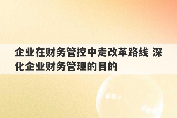 企业在财务管控中走改革路线 深化企业财务管理的目的