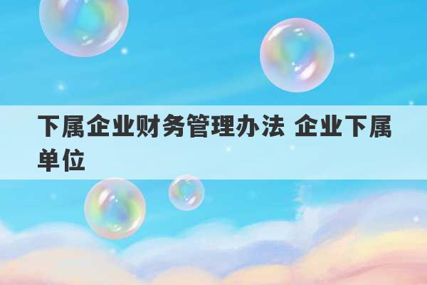 下属企业财务管理办法 企业下属单位