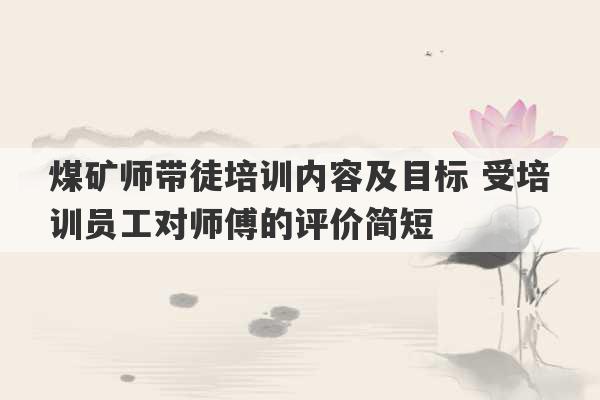 煤矿师带徒培训内容及目标 受培训员工对师傅的评价简短