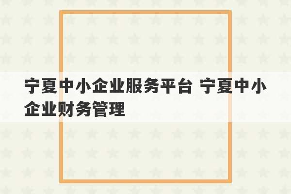 宁夏中小企业服务平台 宁夏中小企业财务管理