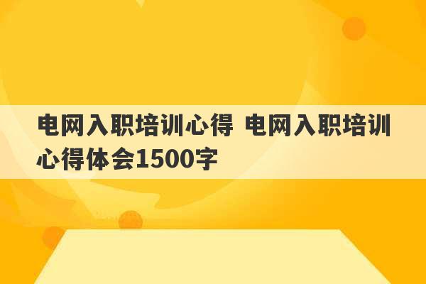 电网入职培训心得 电网入职培训心得体会1500字