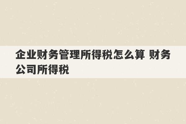 企业财务管理所得税怎么算 财务公司所得税