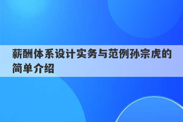 薪酬体系设计实务与范例孙宗虎的简单介绍