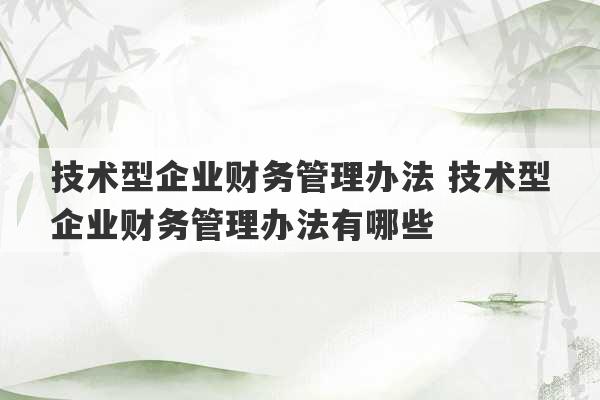 技术型企业财务管理办法 技术型企业财务管理办法有哪些