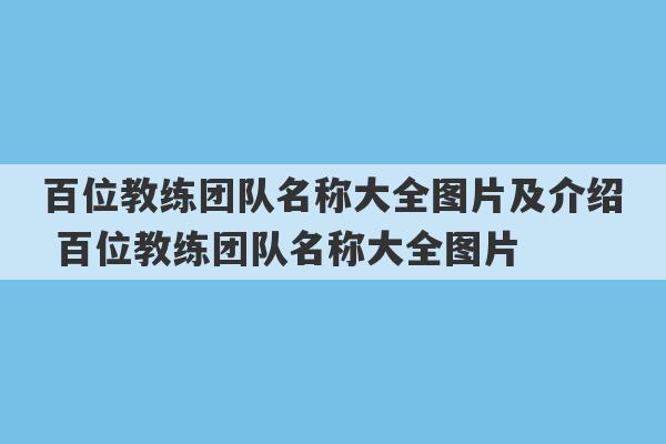 百位教练团队名称大全图片及介绍 百位教练团队名称大全图片