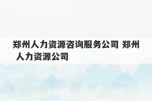 郑州人力资源咨询服务公司 郑州 人力资源公司