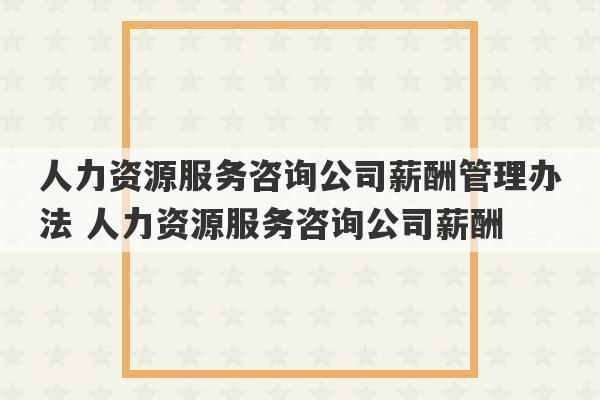 人力资源服务咨询公司薪酬管理办法 人力资源服务咨询公司薪酬