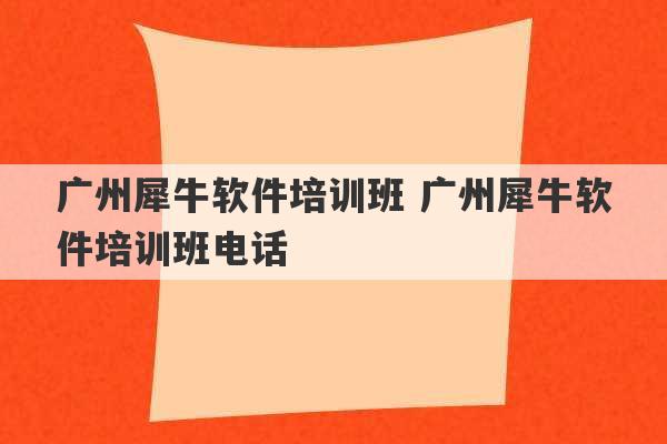 广州犀牛软件培训班 广州犀牛软件培训班电话