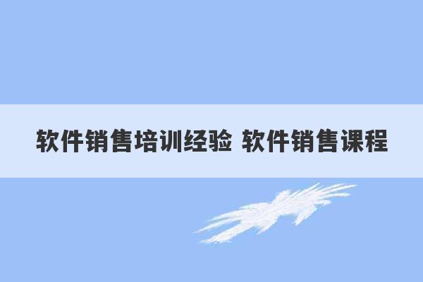 软件销售培训经验 软件销售课程