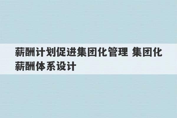 薪酬计划促进集团化管理 集团化薪酬体系设计