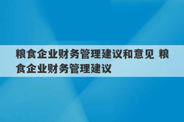 粮食企业财务管理建议和意见 粮食企业财务管理建议