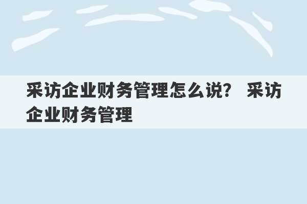 采访企业财务管理怎么说？ 采访企业财务管理