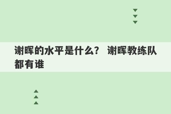 谢晖的水平是什么？ 谢晖教练队都有谁