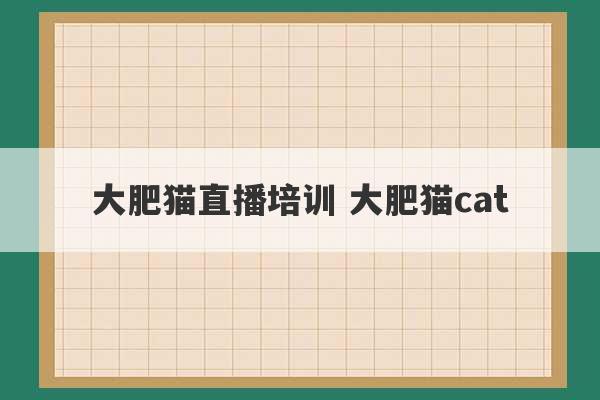 大肥猫直播培训 大肥猫cat