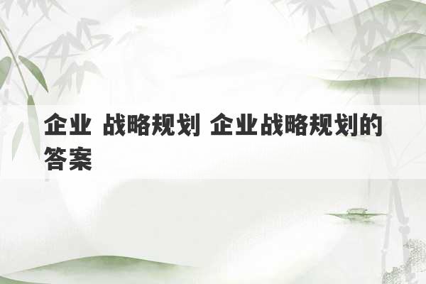 企业 战略规划 企业战略规划的答案