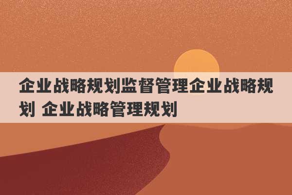 企业战略规划监督管理企业战略规划 企业战略管理规划