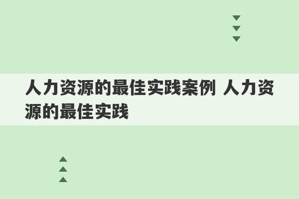 人力资源的最佳实践案例 人力资源的最佳实践