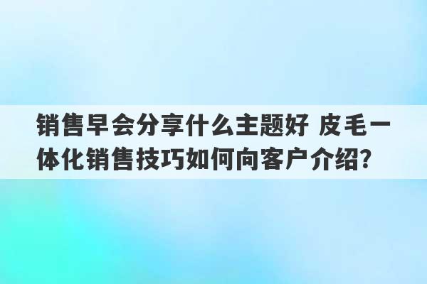 销售早会分享什么主题好 皮毛一体化销售技巧如何向客户介绍？