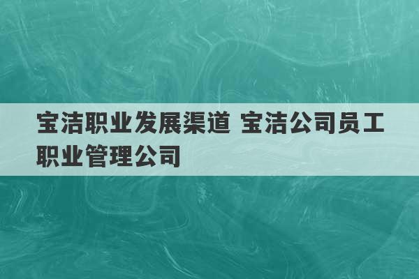 宝洁职业发展渠道 宝洁公司员工职业管理公司