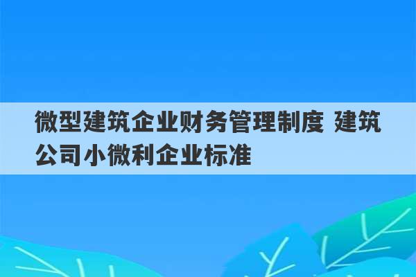 微型建筑企业财务管理制度 建筑公司小微利企业标准