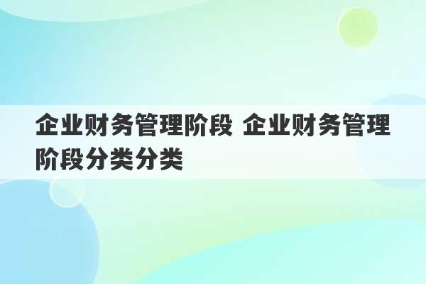 企业财务管理阶段 企业财务管理阶段分类分类