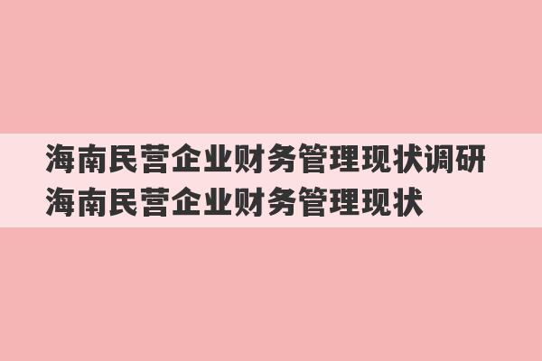 海南民营企业财务管理现状调研 海南民营企业财务管理现状