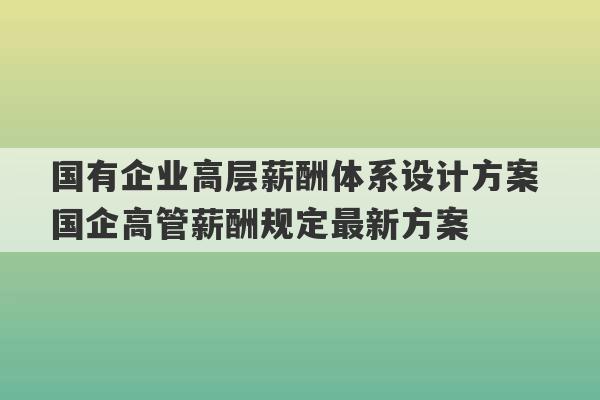 国有企业高层薪酬体系设计方案 国企高管薪酬规定最新方案