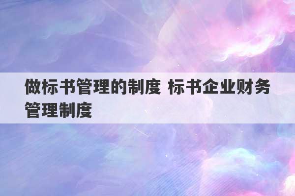 做标书管理的制度 标书企业财务管理制度