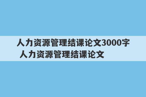 人力资源管理结课论文3000字 人力资源管理结课论文